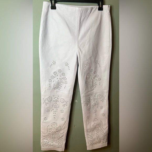 Ralph Lauren Eyelet-Embroidered Leather Ankle Pant White - Picture 5 of 7